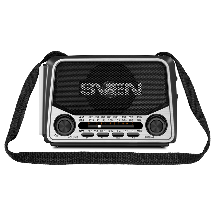 Портативная колонка Sven АС SRP-525, серый (3 Вт, FM/AM/SW, USB, microSD, фонарь, встроенный аккумулятор) SV-017156 SV-017156