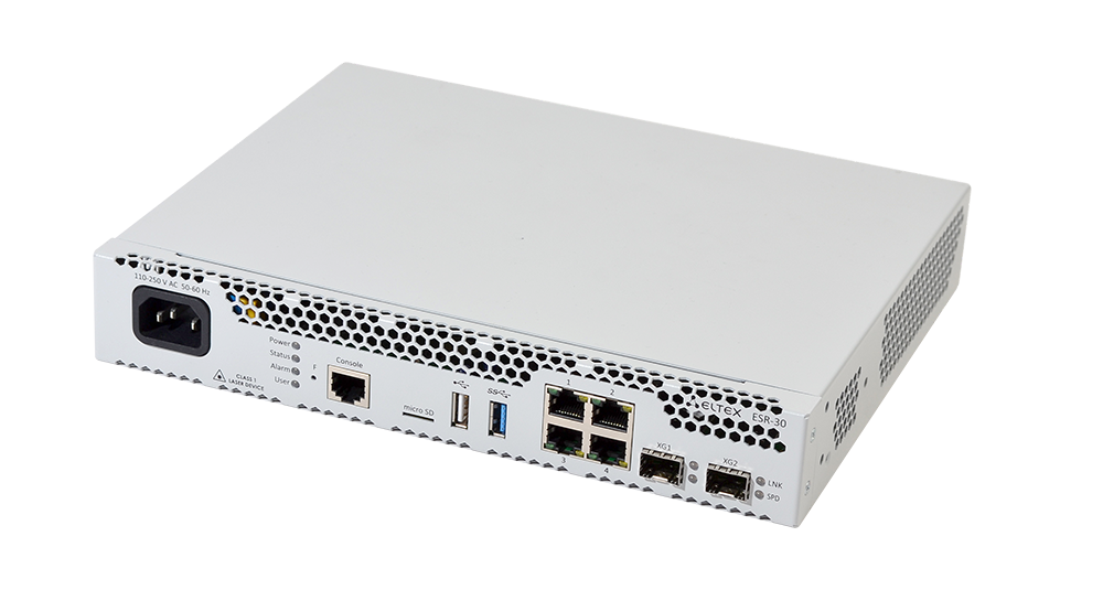 Маршрутизатор Eltex  ESR-30, 4x10/100/1000BASE-T, 2x10GBASE-R SFP+, 1xConsole (RJ-45), 1xUSB 2.0, 1xUSB 3.0, 1 слот для micro-SD карт, 4 Гб RAM, 8 Гб  ESR-30 #2