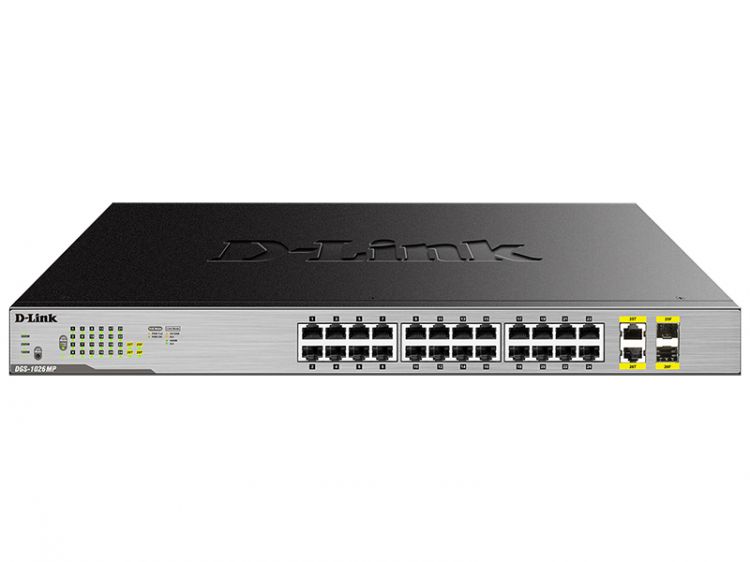 Коммутатор D-Link L2 Unmanaged Switch with 24 10/100/1000Base-T ports and 2 100/1000Base-T SFP combo-ports (24 PoE ports 802.3af/802.3at (30 W), PoE Budget 370) DGS-1026MP/A1A DGS-1026MP/A1A
