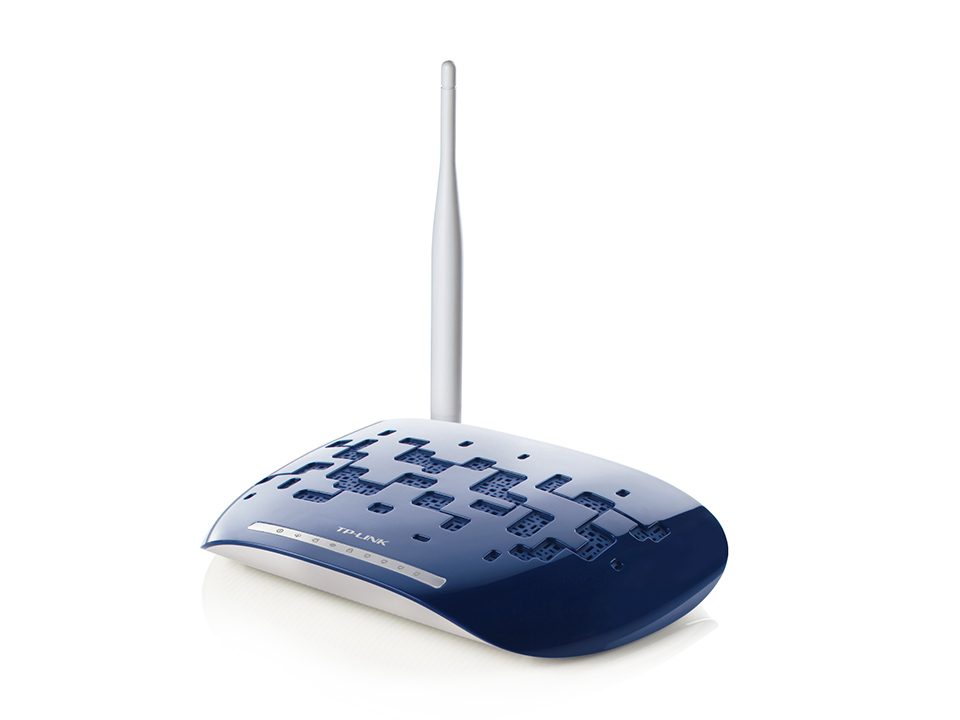 Маршрутизатор TP-Link 150n, с модемом ADSL2+,Annex A, 802.11b/g/n, 1*RJ11, 4*RJ45 10/100*, 1 фикс 5 дБи антенна, ADSL-спли TD-W8950N TD-W8950N