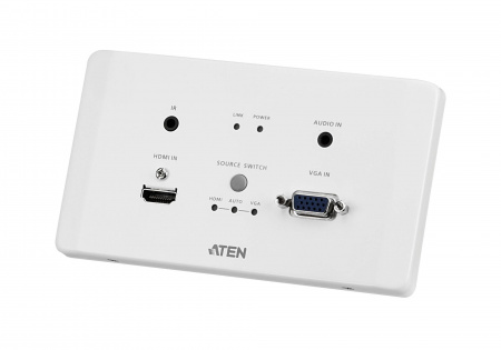 Удлинитель-передатчик ATEN HDMI HDBase-T+VGA+AUDIO+RS232+IR, 100 метр,, 1xUTP Cat5e, HDMI+HDDB15+3-контак,клемма+2xMINIJACK, F, ~, DC 5,3V, (макс,разр,4096x2160/3840x2160 60Hz 4:2:0/30Hz 4:4:4 70м Cat5e/6;100м Cat6a/1080p 100м Cat 5e/6a) VE2812AEUT-A VE2812AEUT-AT-G