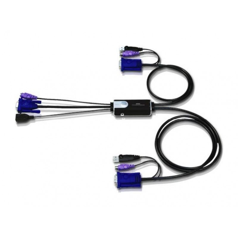 KVM переключатель ATEN VGA+KBD+MOUSE USB, 1> 2 блока/порта, со встр. KVM-шнурами 2x1.2м CS52-A7 CS52-A7