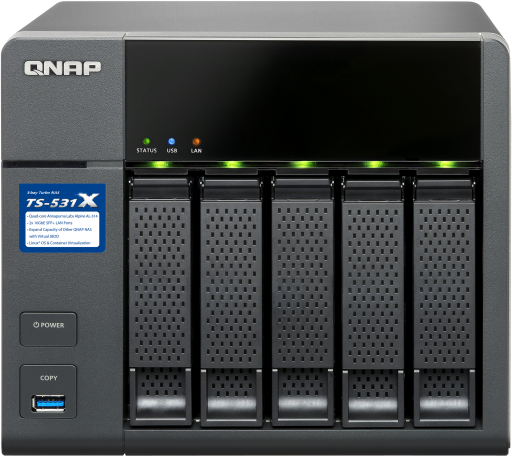 Сетевой RAID-накопитель QNAP 5 отсеков для HDD. Четырехъядерный Labs Alpine AL-314 4-core 1,4 ГГц TS-531X-2G TS-531X-2G