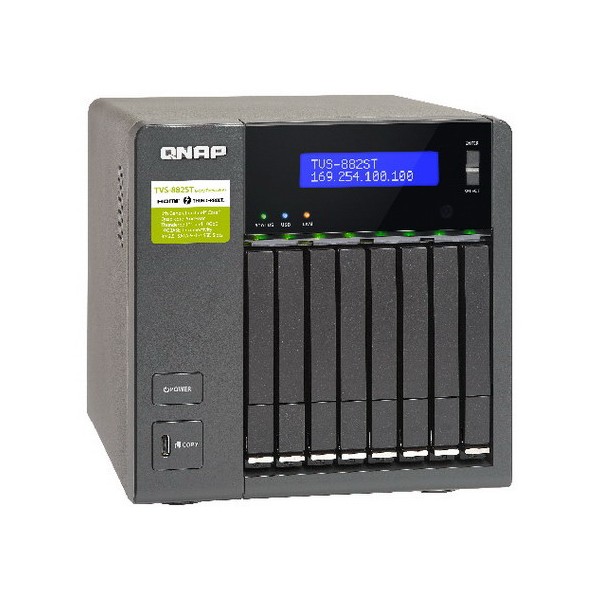 Сетевой RAID-накопитель QNAP 8x2,5", HDMI-порт, 2x10 GbE, 2xThunderbolt 3, порт USB 3.1. Intel Core i5-6442EQ 2,6 ГГц (3,5 ГГц), 8 ГБ DDR4 TVS-882ST3-i5-8G TVS-882ST3-i5-8G