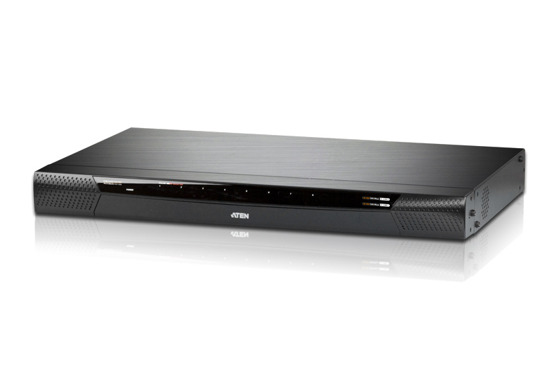 Переключатель ATEN  Разъемы порты на консоли -2 гнезда USB, тип А ,1x DVI-I, 1x HDB-15, KVM порты 8x RJ-45, Порты LAN 2x RJ-45, встроенный монитор 1280x1024 при 75 Гц; DDC2B (локальное); 1920x1200 при 60 Гц; DDC2B (удаленное) KL1108V KL1108V