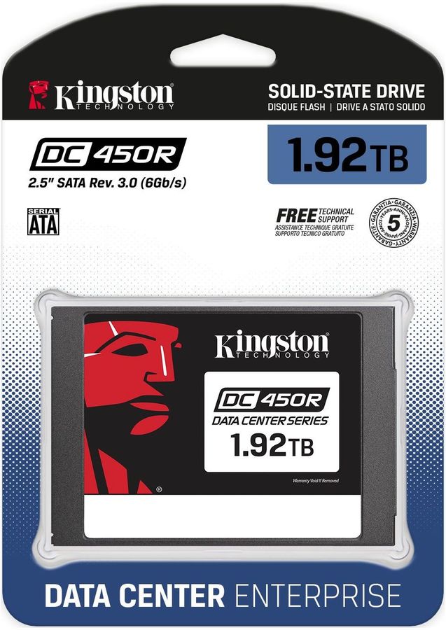 Твердотельный накопитель Kingston 2.5" 1920GB DC450R Enterprise SSD SATA 6Gb/s, 560/530, IOPS 99/28K, MTBF 2M, 3D TLC, 1301TBW, 0.3DWP SEDC450R/1920G SEDC450R/1920G