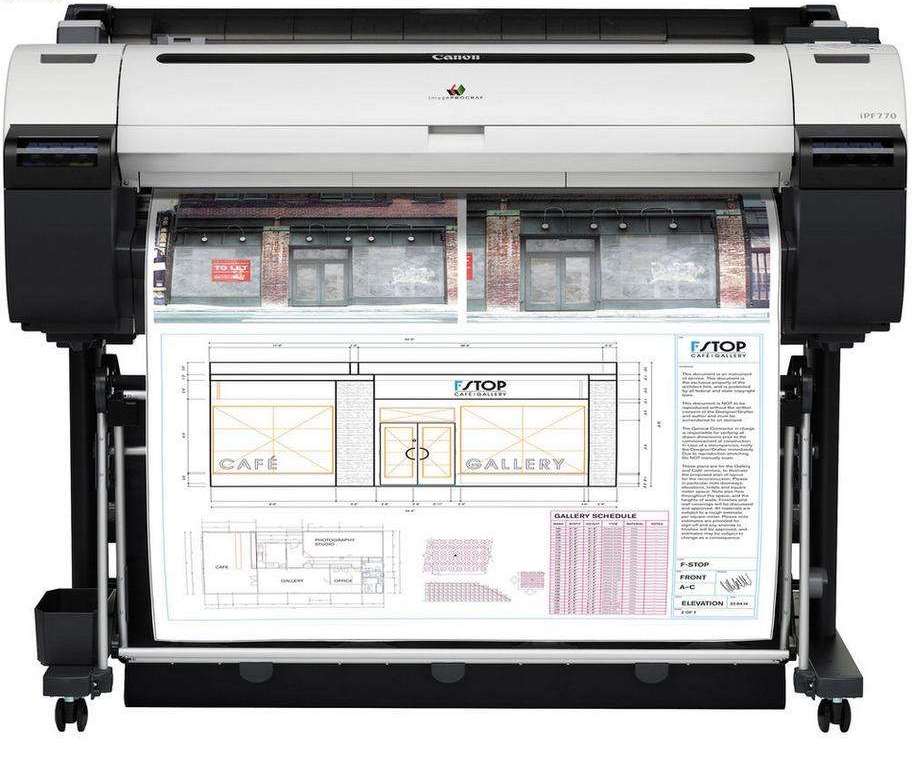 Плоттер Canon iPF770 36"/914mm, 5 colors(макс.объём-130мл), 2400x1200dpi, 256Mb, GARO, HP-GL/2, HP RTL, полистовая подача, фронтальная загрузка рулона, USB/LAN, БЕЗ СТЕНДА 9856B056 9856B056