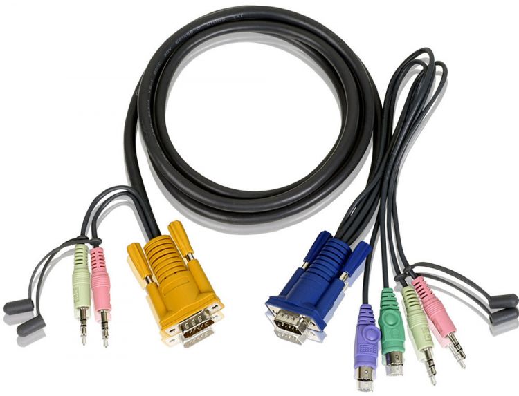 Кабель ATEN KVM PS/2+аудио, SPHD15+2xRCA=>HD DB15+2x6MINI-DIN+2xRCA, Male, 8+2x6+2x2 проводов, 5 м., 2L-5305P 2L-5305P