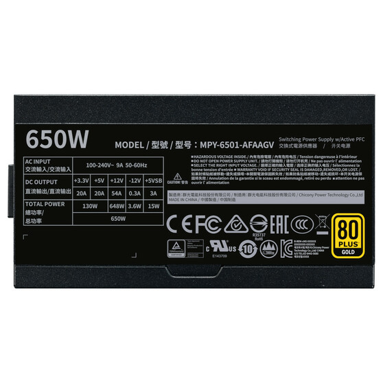 Блок питания Cooler Master MasterWatt V650 Gold 650W A/EU Cable RTL MPY-6501-AFAAGV-EU MPY-6501-AFAAGV-EU