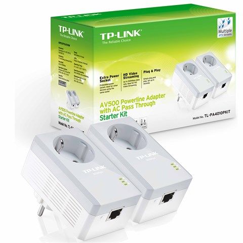Адаптер TP-Link AV600, 600 Мбит/с Powerline, 100 Мбит/с Ethernet, HomePlug AV, 2 устройства в комплекте TL-PA4010PKIT TL-PA4010PKIT