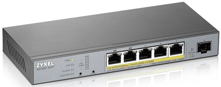 Коммутатор Zyxel GS1350-6HP L2 PoE + switch for GS1350-6HP IP cameras, 4xGE PoE +, 1xGE PoE++ (802.3bt), 1xSFP, PoE budget 60 W, power transmission distanc GS1350-6HP-EU0101F GS1350-6HP-EU0101F #3