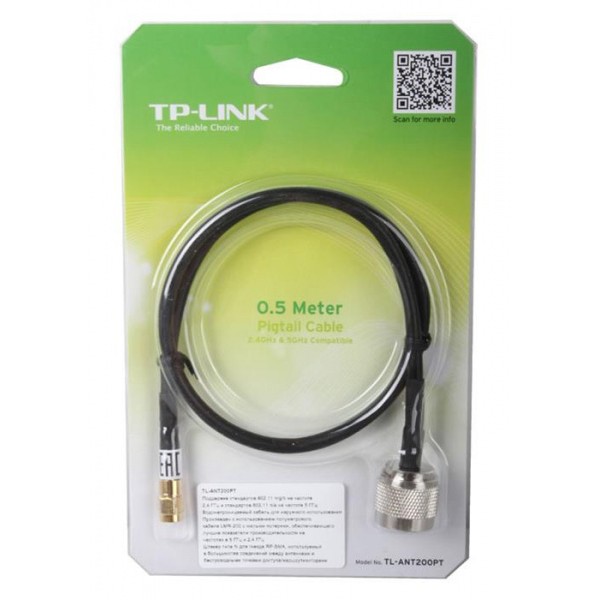 Кабель TP-Link Pigtail, 2,4ГГц, 50 см, Штекер типа N для разъёма RP-SMA TL-ANT24PT TL-ANT24PT