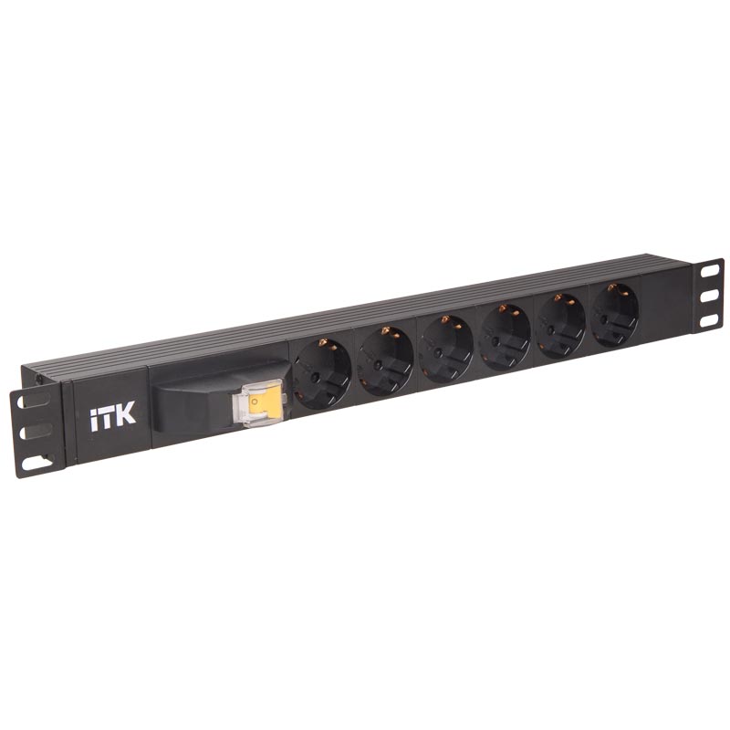 Блок ITK PDU 6 розеток DIN49440 (нем. cтанд.), с автоматом на 10А,1U, без шнура, вх. IEC320 C14, алюминиевый профиль, черный PH21-6D3 PH21-6D3