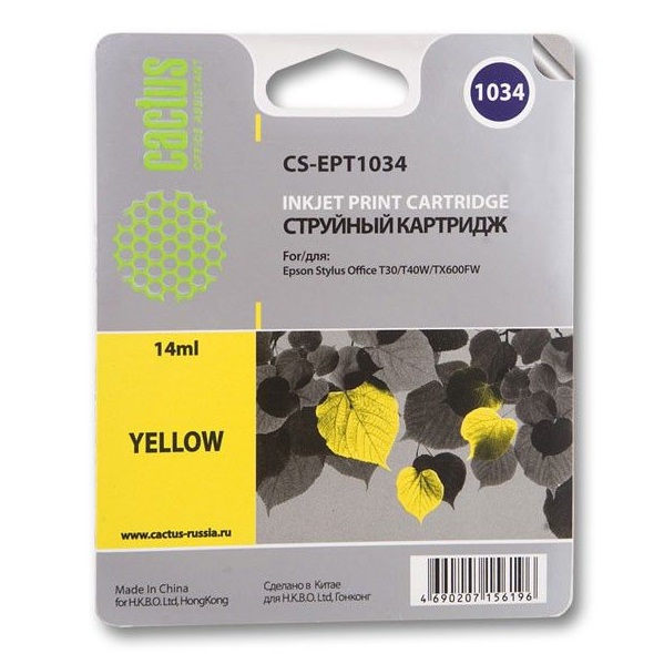 Картридж Cactus струйный CS-EPT1034 желтый для Epson Stylus Office T1100/TX510/TX510fn/TX550/TX550w CS-EPT1034 CS-EPT1034
