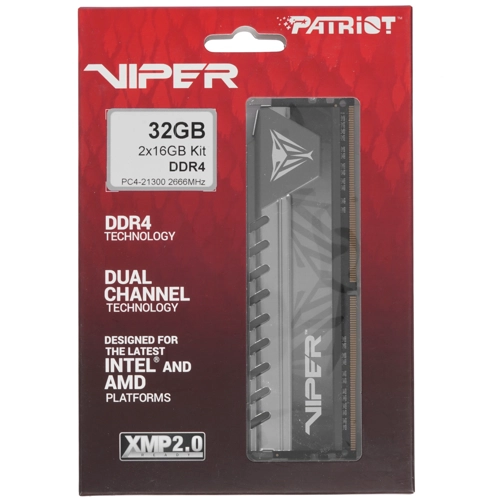 Модуль памяти Patriot DDR4 2x16Gb 2666MHz RTL PC4-19200 CL16 DIMM 288-pin 1.2В PVE432G266C6KGY PVE432G266C6KGY