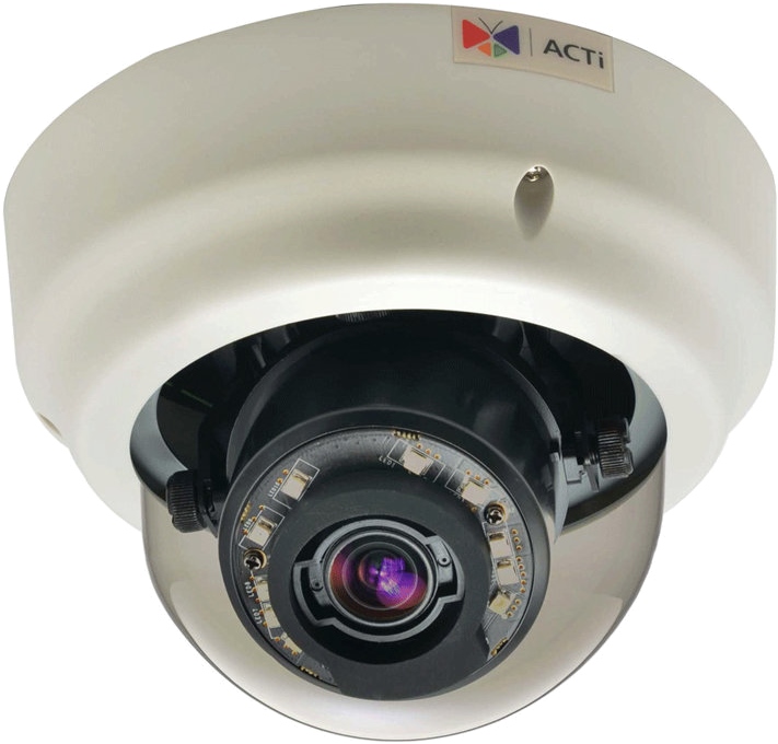 Камера ACTi купол. внутр., Н.264 High Profile/MJPEG, 2Мп, день/ночь, 3 x Zoom, CMOS, PoE/БП 12Вт, f3-9мм/F1.2-2.1, 30 к/с при 1920 x 1080, Стандартный WDR, Аудио, Детектор движения, MicroSDHC, IK09 B65 B65