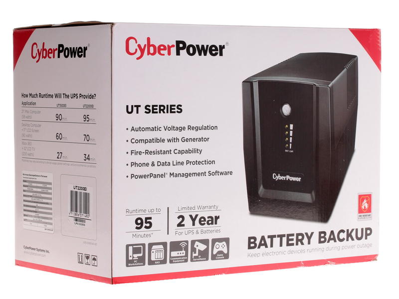 Источник бесперебойного питания CyberPower 1PE-C000582-00G линейно интерактивный 2200VA/1320W USB/RJ11/45 (4+2 IEC) UT2200EI UT2200EI