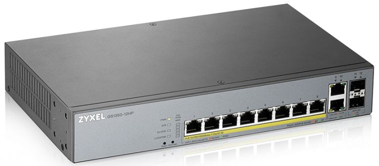 Коммутатор Zyxel GS1350-12HP L2 PoE + switch for IP cameras, 10xGE (8xPoE +), 2xSFP, PoE budget 130 W, power transmission distance up to 250 m, auto-reloading of GS1350-12HP-EU0101F GS1350-12HP-EU0101F