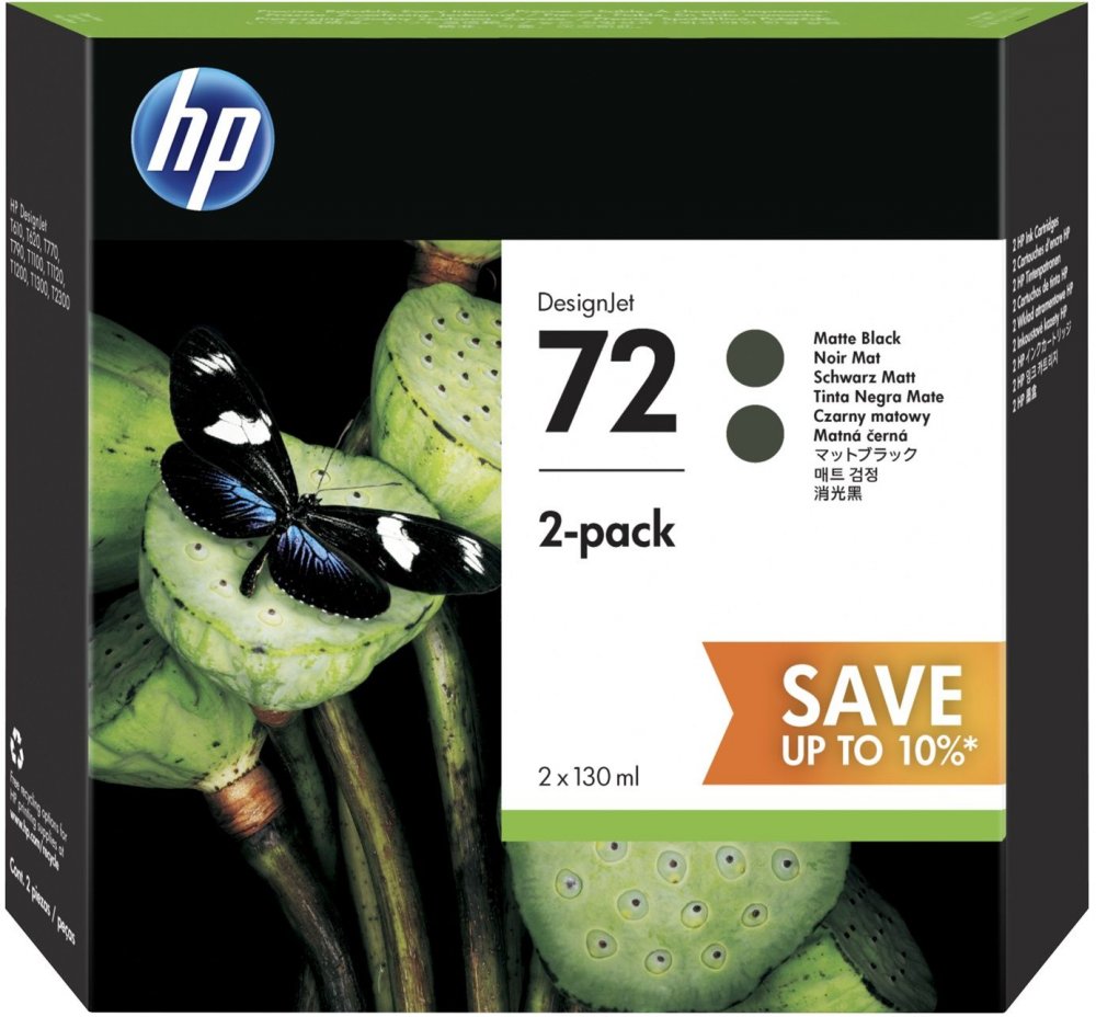 Картридж Cartridge HP 72, упаковка 2 шт., струйные картриджи DesignJet, 2*130 мл для DJ T610/T770/T1100/T1120/ T1200 (2 шт. C9403A), черные матовые P2V33A
