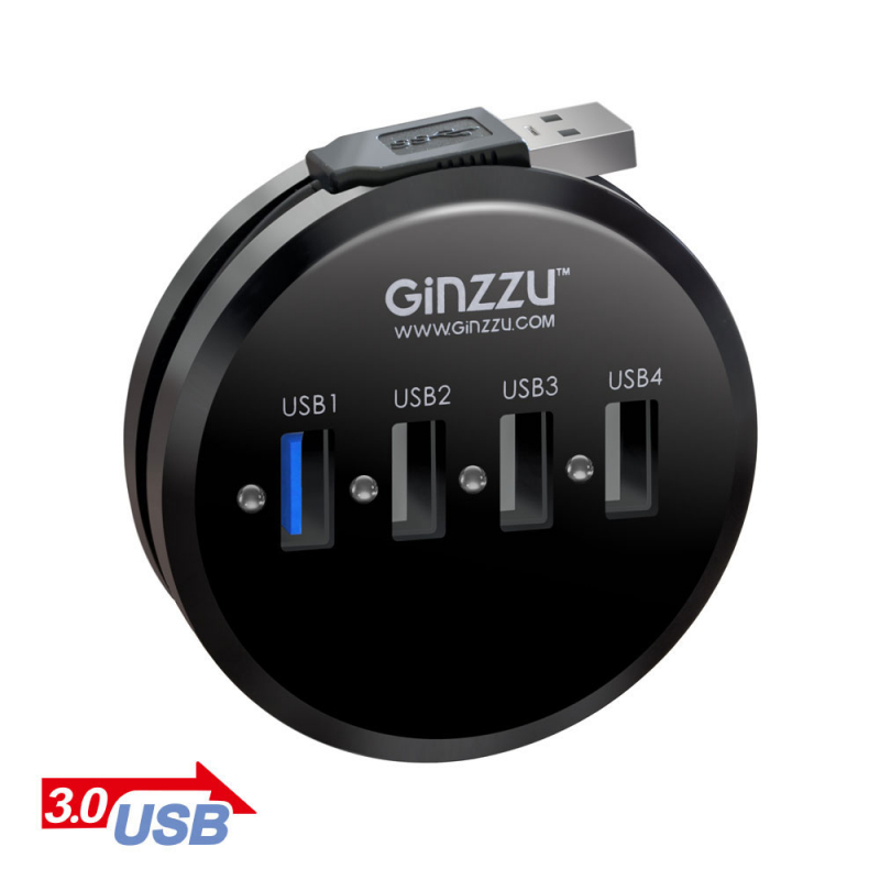 Концентратор USB 3.0 / 2.0  Ginzzu GR-314UB (4 port (1xUSB3.0+3xUSB2.0)) GR-314UB