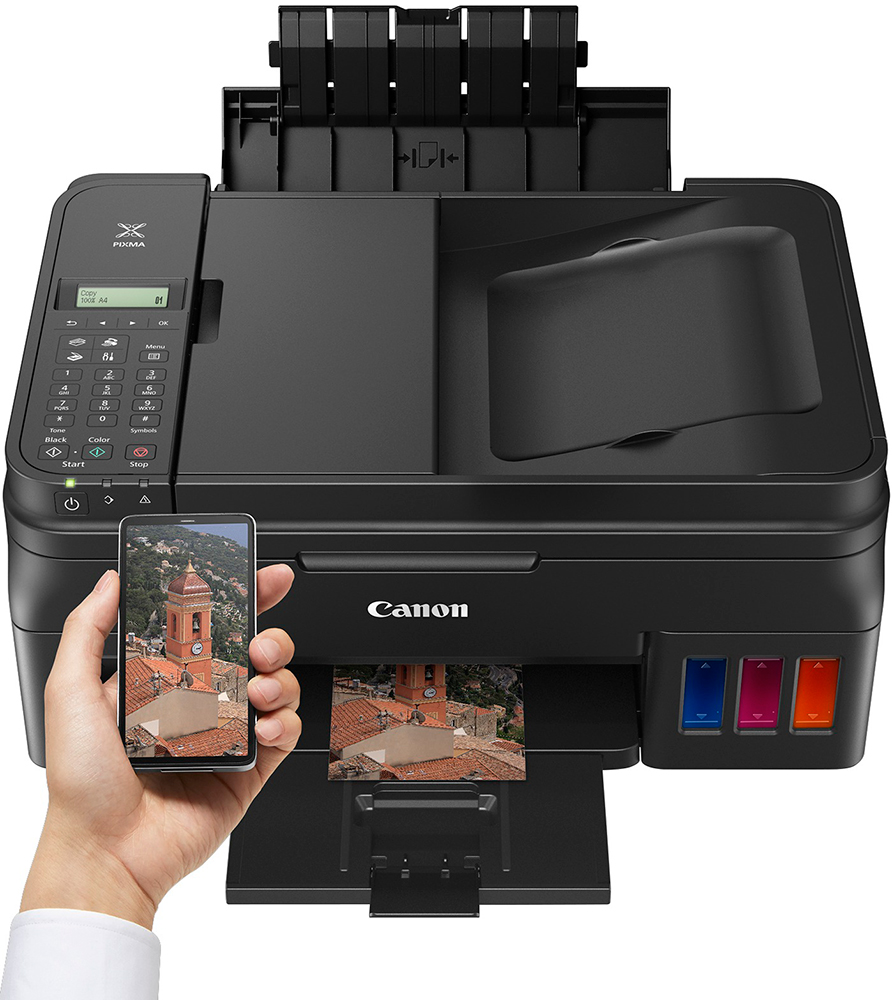 МФУ Canon PIXMA G4410, 4-цветный струйный СНПЧ, A4, 8.8 (5 цв) изобр./мин, 4800x1200 dpi, ADF20, подача: 100 лист., USB, Wi-Fi, Pixma Cloud Link, печать фотографий, печать без полей, 2-строчная ЖК-панель, 2316C009 2316C009