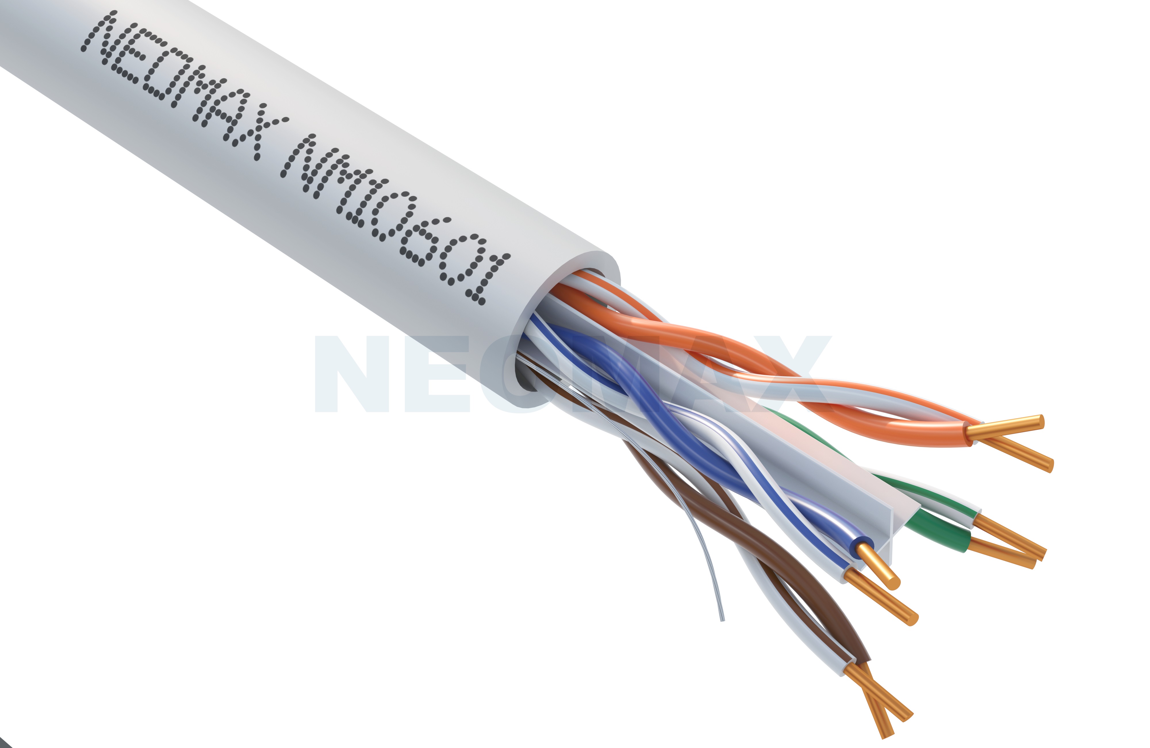 Кабель Neomax 6 U/UTP 4 пары внутренний (-20℃ to +60℃) 23AWG(0.57 мм) Cu (Чистая медь) Одножильный (Solid) PVC 305м Серый NM10601 NM10601