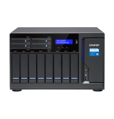 Сетевой RAID-накопитель QNAP 8x3,5", 4x2,5", 2 слота M.2, 3xHDMI, 2x0 GbE BASE-T, 4xThunderbolt 3, Core i5-7500 3,4 ГГц, 16 ГБ DD TVS-1282T3-i5-16G TVS-1282T3-i5-16G