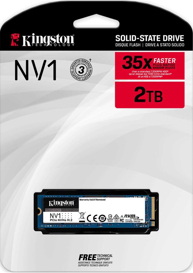 Твердотельный накопитель Kingston 2000GB NV1 M.2 2280 NVMe R/W 2100/1700MB/s 480TBW SNVS/2000G SNVS/2000G
