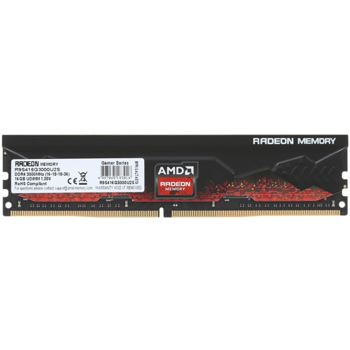Модуль памяти AMD 16GB Radeon™ DDR4 3000 DIMM R9 Gamers Series Black Gaming Memory Non-ECC, CL16, 1.35V, Heat Shield, RTL R9S416G3000U2S R9S416G3000U2S