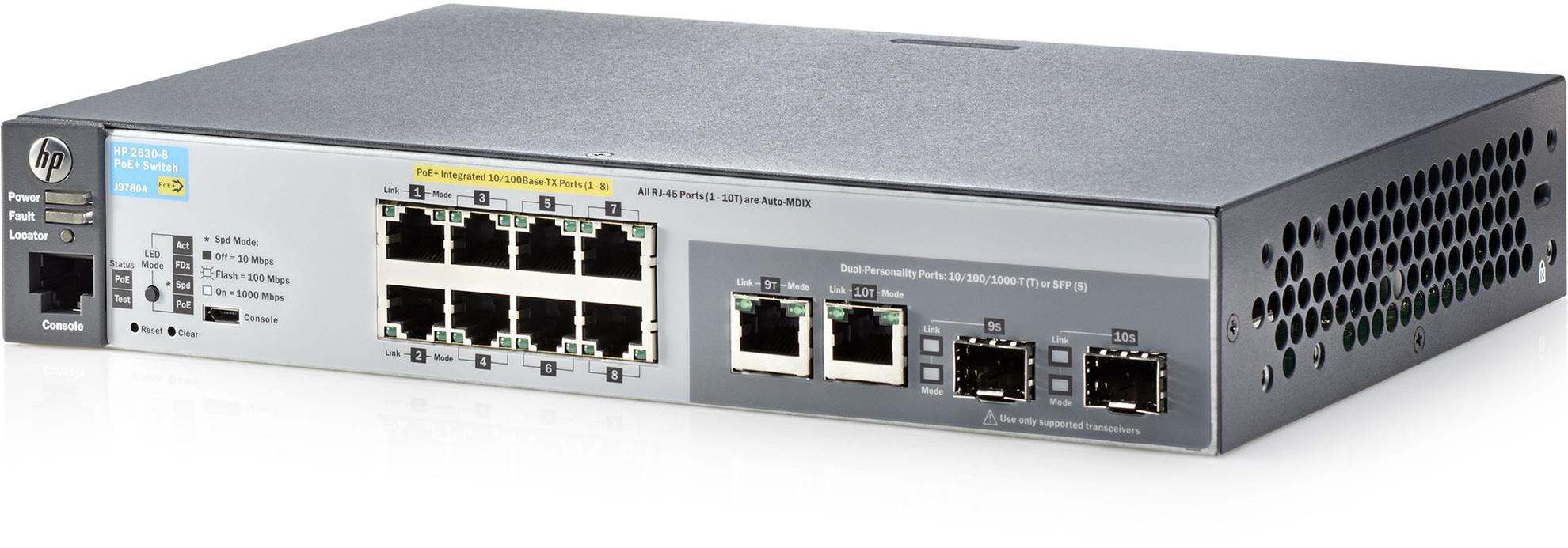 Коммутатор HPE Aruba 2530-8-PoE+ Switch Managed, L2, 8*10/100 + 2*10/100/1000 or SFP, PoE+ 67W J9780A J9780A