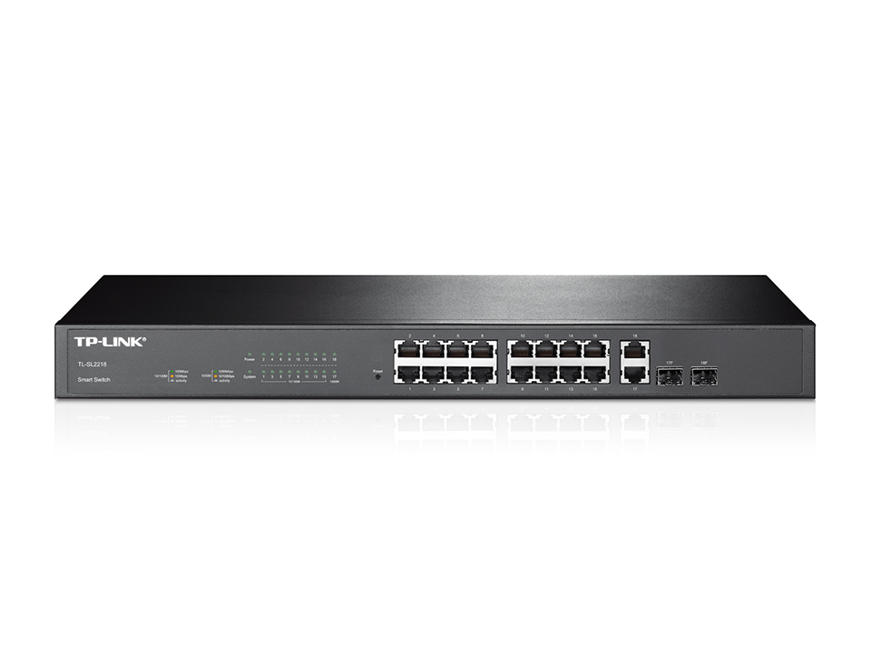 Коммутатор TP-Link Web-smart, 16*10/100, 2*10/100/1000, 2 combo, VLAN на базе тэга TL-SL2218 TL-SL2218