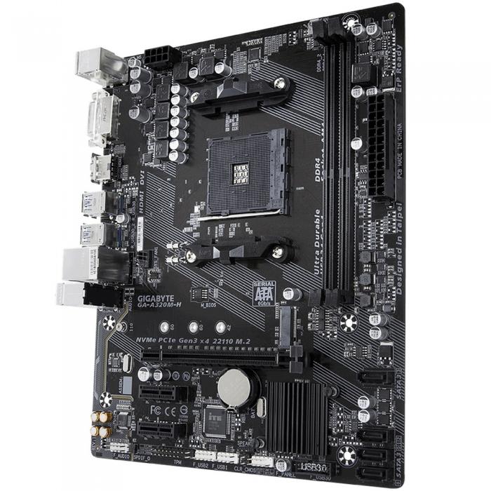 Материнская плата Gigabyte GA-A320M-H, Socket AM4, AMD A320, 2xDDR4-2667, DVI-D+HDMI, 1xPCI-Ex16, 2xPCI-Ex1, 4xSATA3(RAID 0/1/10), 1xM.2, 8 Ch Audio, GLan, (2+4)xUSB2.0, (4+2)xUSB3.1, 2xPS/2, mATX, OEM GA-A320M-H OEM GA-A320M-H OEM