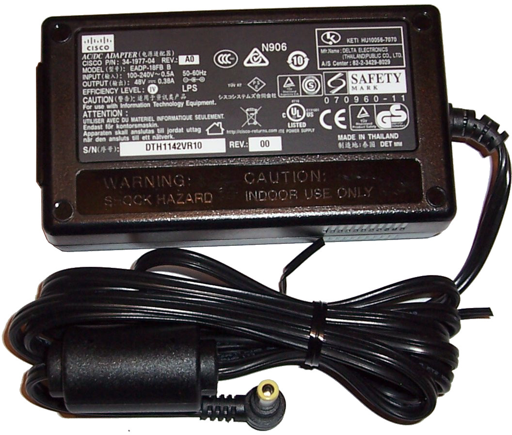Блок Питания Cisco CP-PWR-CUBE-3 (Delta) EADP-18FB B Input 100-240V 50/60Hz 0.5A Output 48V/0.38A 18Wt For Cisco Phone 7940 7942 7945 7960 7961 7962 7(EADP-18FB) EADP-18FB