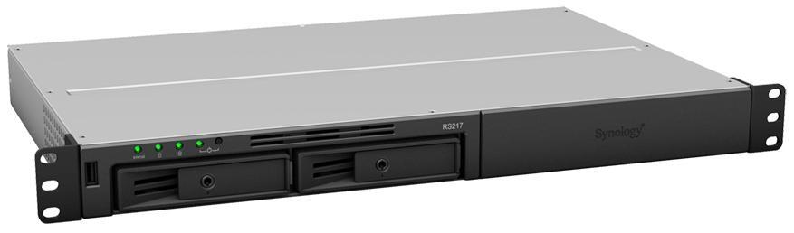 Сетевой RAID-накопитель Synology (Rack 1U) RAID0,1/up to 2hot plug SATA(3,5' or 2,5')/3xUSB/1eSATA/2GigEth/iSCSI/2xIPcam(up to 16) RS217 RS217