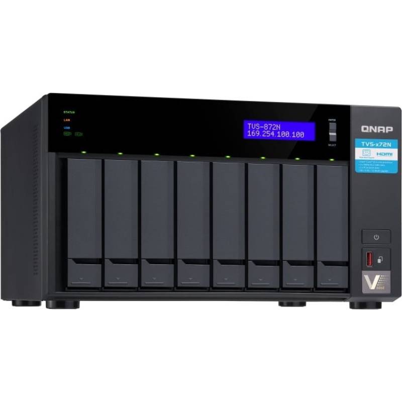 Сетевой RAID-накопитель QNAP 8-Bay Intel Core i5-8400T 6-core 1.7 GHz  (up to 3.3GHz), 16GB DDR4 RAM (max 32GB RAM), 8x 2.5"/3.5" SATA HDD/SSD + 2x M.2 PCIe  SSD slot, 2xGbE LAN, 1 x 10GBase-T, 2 x Thunderbolt 3 port TVS-872XT-i5-16G TVS-872XT-i5-16G