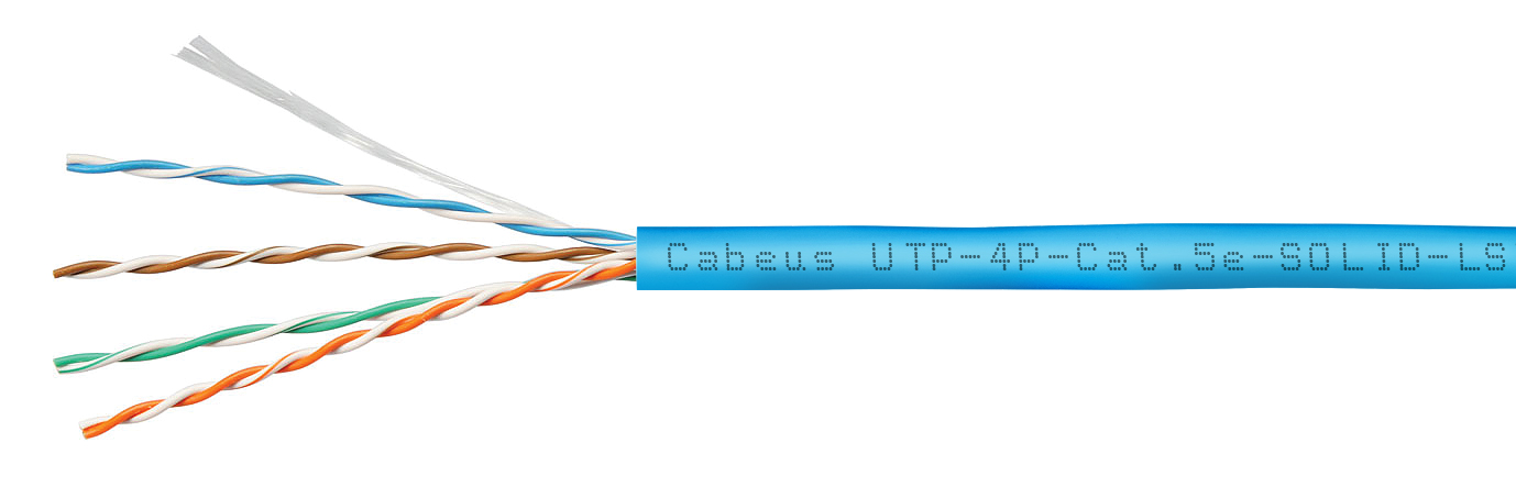 Кабель витая пара Cabeus UTP (U/UTP) категория 5e, 4 пары 0,51мм (24 AWG), одножильный, синий, LSZH (LowSmoke Zero Halogen) (305 м) UTP-4P-Cat.5e-SOLID-LSZH-BL UTP-4P-Cat.5e-SOLID-LSZH-BL