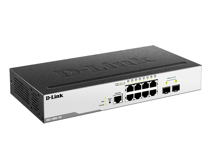 Коммутатор D-Link L2 Managed Switch with 8 10/100/1000Base-T ports and 2 1000Base-X SFP ports DGS-3000-10L/B1A DGS-3000-10L/B1A