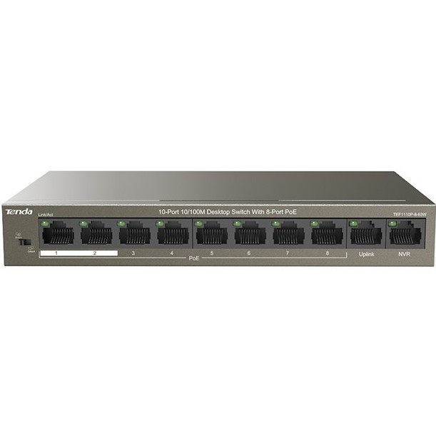 Неуправляемый коммутатор Tenda TEF1110P 10-Port 10/100M Desktop Switch with 8-Port PoE TEF1110P-8-63W TEF1110P-8-63W #4