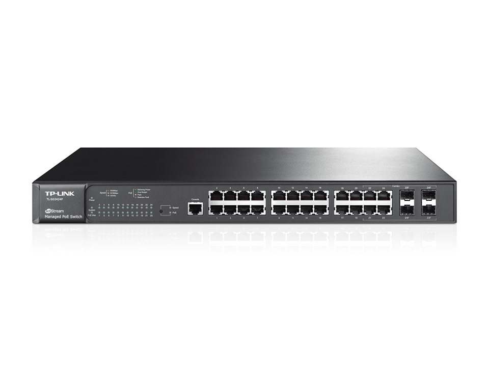 Коммутатор TP-Link L2, PoE+, 24*10/100/1000 Мбит/с, общее питание по PoE до 320 Вт, 4 combo 1000 Мбит/с SFP TL-SG3424P TL-SG3424P