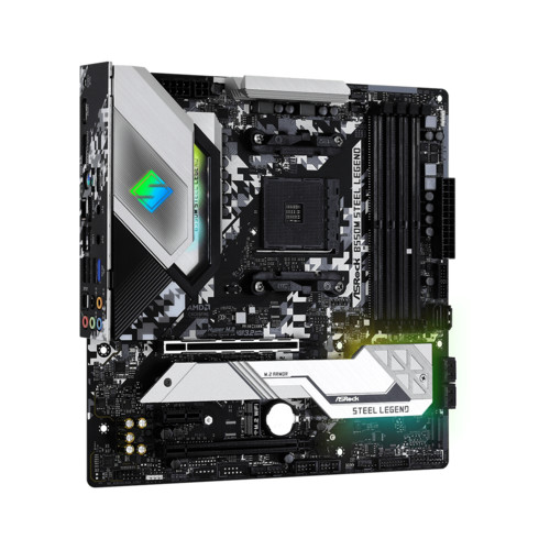 Материнская плата ASRock , Socket AM4, AMD B550, 4xDDR4-3200, HDMI+DP, 2xPCI-Ex16, 1xPCI-Ex1, 6xSATA3(RAID 0/1/10), 2xM.2, 8 Ch Audio, 1x2,5GLan, (2+4)xUSB2.0, (5+4)xUSB3.2, (1+0)xUSB3.2 Type-C™, 1xPS/2, mATX, RTL, B550M STEEL LEGEND B550M STEEL LEGEND