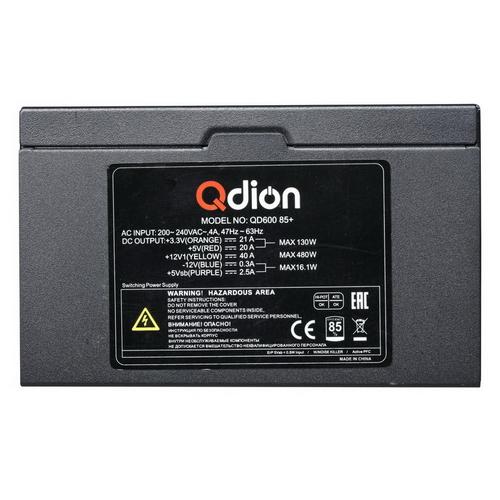 Блок питания QDION ATX ,600W 85+ real,12cm fan,24+4pin, CPU4+4,PCI-E 6+2 to 6+2pin,5*sata,3*molex,1*fdd pin, input 230V,I/O switch, power cord 1.5m OEM QD600 85+ QD600 85+