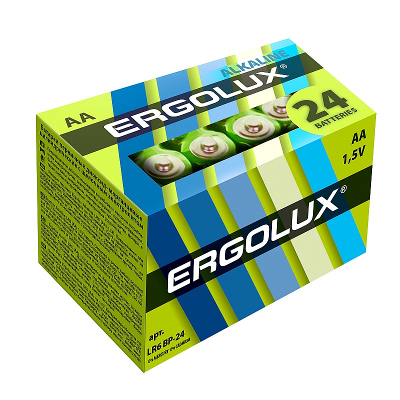 Батарея Ergolux NEW LR6 Alkaline BP-24 (LR6 BP-24, батарейка,1.5В) (24 шт. в уп-ке) 14212 14212