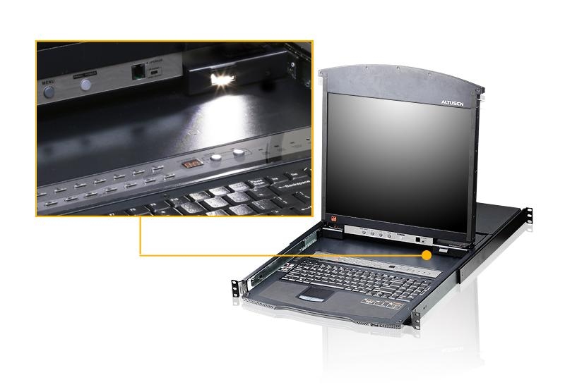 KVM переключатель ATEN 1 user PS2/USB/VGA консоль LCD 19" =>16 cpu/портов (PS2/USB/Sun+VGA)/RS232, без модулей KL1516AN-AXA-RG KL1516AN-AXA-RG