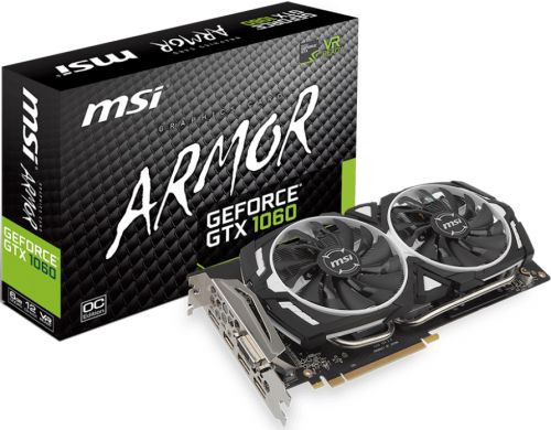 Видеокарта  MSI PCI-E nVidia GeForce GTX 1060 6144Mb 192bit GDDR5 1544/8008 DVIx1/HDMIx2/DPx2/HDCP Ret GTX 1060 ARMOR 6G OCV1 GTX 1060 ARMOR 6G OCV1