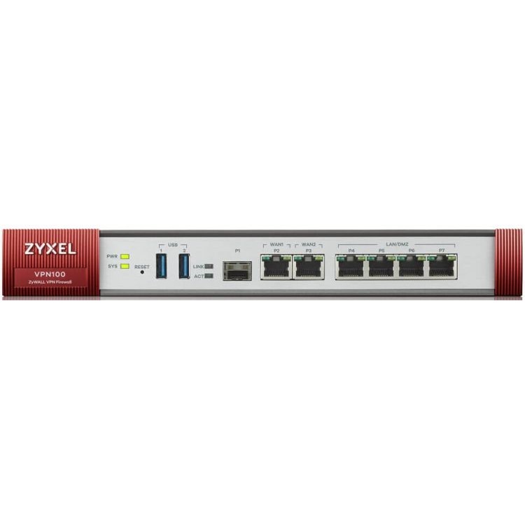Межсетевой экран Zyxel VPN100 ZyWall VPN Firewall Appliance 6 GE Copper/1 SFP, 2000 Mbit/S Firewall Throughput, 100 Ipsec VPN Tunnels VPN100-RU0101F VPN100-RU0101F