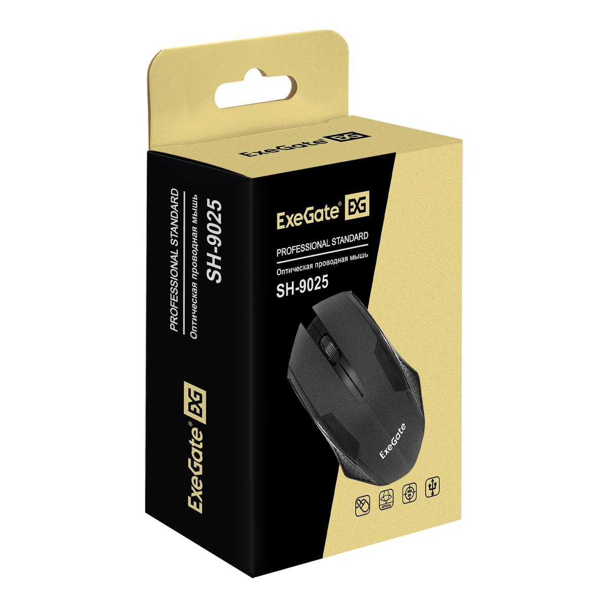 Мышь Exegate Professional Standard SH-9025L USB, оптическая, 1000dpi, 3 кнопки и колесо прокрутки, длина кабеля 2м, черная, Color Box EX264097RUS EX264097RUS