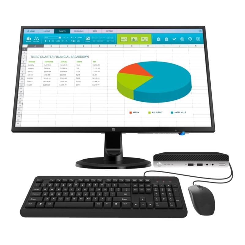 Компьютер HP Bundles 400 DM G5 DM Intel Core i3 9100T(3.1Ghz)/8192Mb/256SSDGb/BT/WiFi/war 1y/W10Pro + HDMI Port+Monitor N246v 23.8in +Quick Release 261X2ES 261X2ES