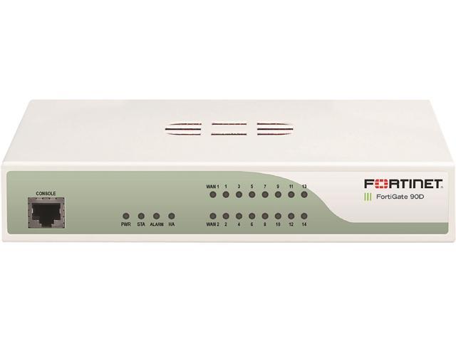 Межсетевой экран Fortinet FortiGate-90D 16 x GE RJ45 ports (2x WAN ports, 14x Switch ports), 32GB onboard storage. Max managed FortiAPs (Total / Tunnel) 32 / 16 FG-90D FG-90D