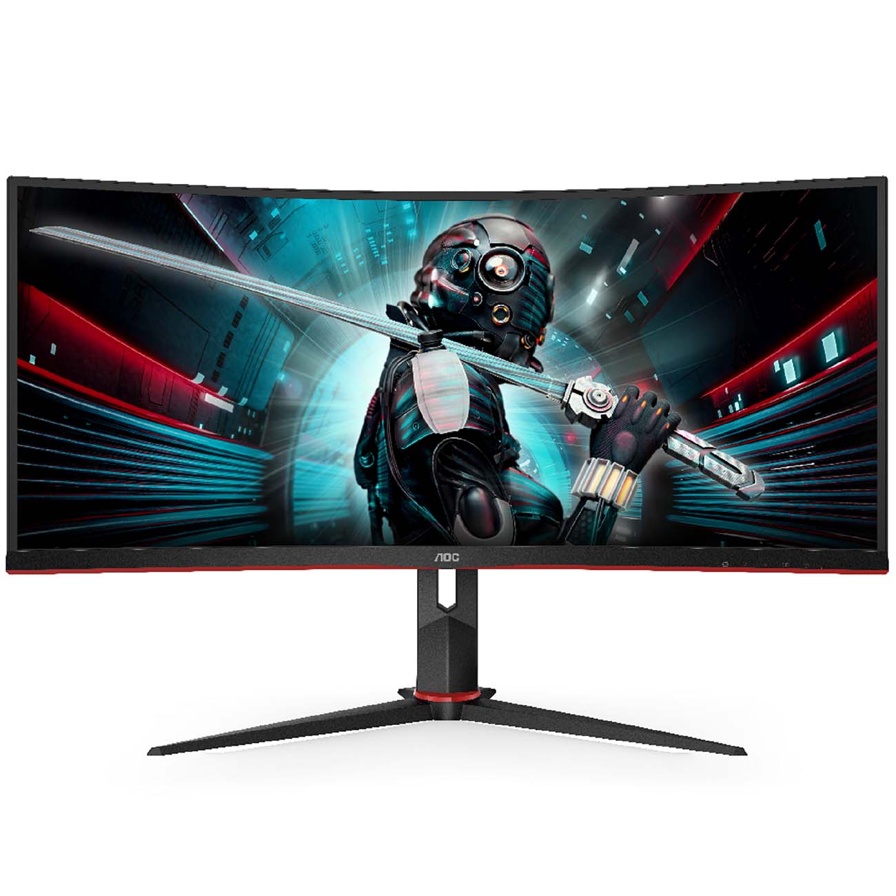 Монитор AOC 35" Curved 3440x1440@144Hz VA LED 21:9 1ms 2*HDMI 2*DP 4*USB3.0 80M:1 178/178 300cd HAS Tilt Swivel Black-Red CU34G2X CU34G2X