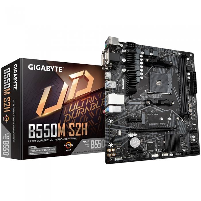 Материнская плата Gigabyte , Socket AM4, AMD B550, 2xDDR4-3200, D-SUB+DVI-D+HDMI, 1xPCI-Ex16, 2xPCI-Ex1, 4xSATA3(RAID 0/1/10), 1xM.2, 8 Ch Audio, 1xGLan, (2+2)xUSB2.0, (4+2)xUSB3.2, 1xPS/2, mATX, RTL B550M S2H B550M S2H